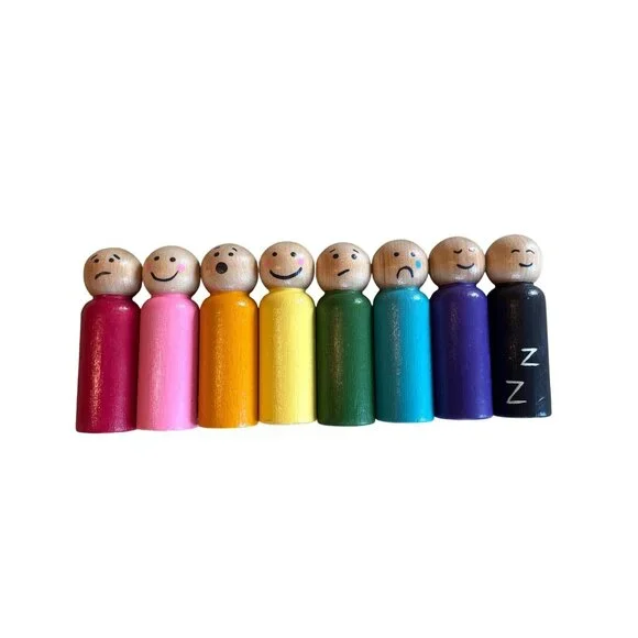 Set of 8 Wooden Emotional Peg People Montessori Toy Colorful Rainbow - Picture 1 of 7